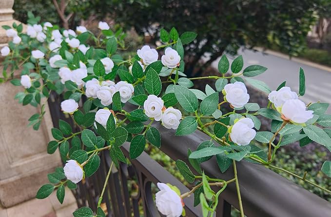 2PCS x 6FT Bendable Rose Vine Hanging Flower Garland Wildflower Floral Garland for Wall Decor Trellis Fence Home Room Decoration (White, 2pcs)