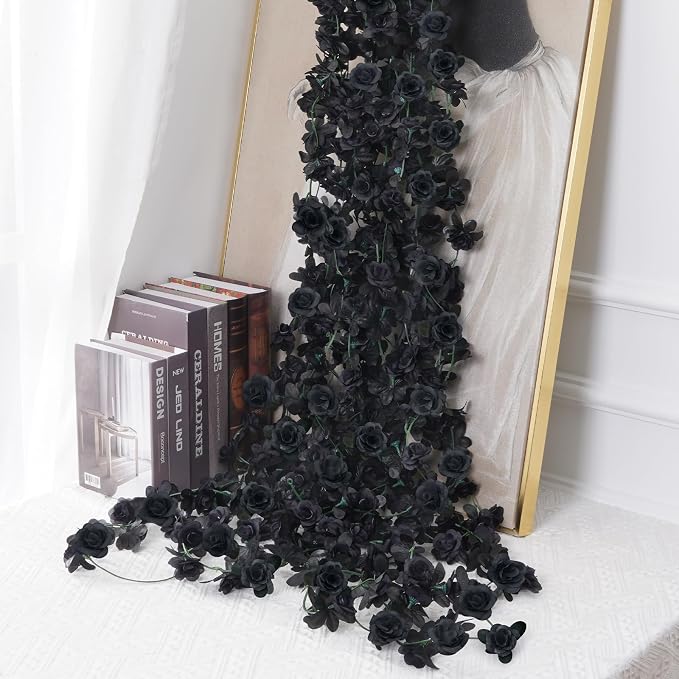 BLEUM CADE 2Pcs 16.4Ft Flower Garland Artificial Rose Vines for Bedroom, Cute Fake Hanging Flower Vines Floral Garland Decorations for Halloween Wedding Party Wall Room Decor Aesthetic