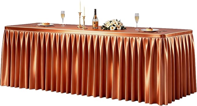 1 Pack Terracotta Satin Tablecloths Rectangle 4FT, Glitter Spandex Fitted Stretch Table Covers Wrinkle-Free Floor Length Shimmer Table Skirt for Weddings Parties Baby Shower Banquets Vendor Events