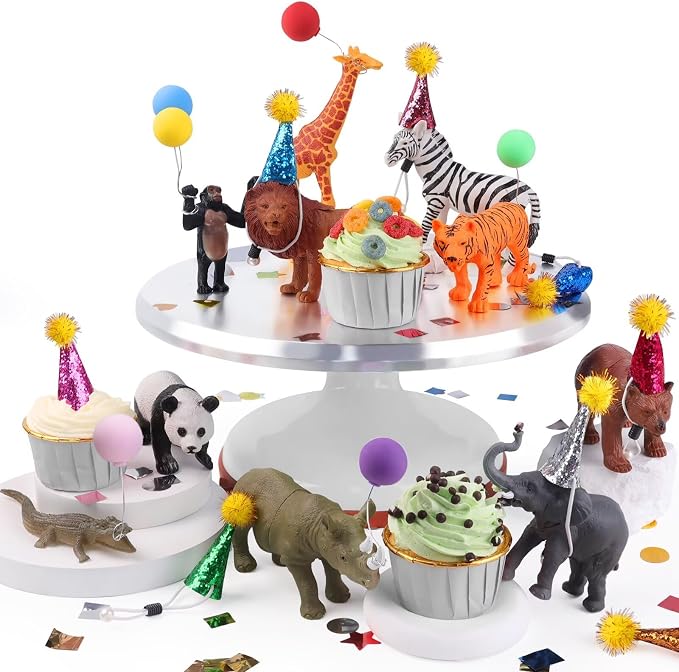 26 PCS Jungle Animal Birthday Party Decorations with Safari Animal Figurines, Mini Hats & Balloons, Cake Toppers for Birthday Party, Wild Animals Party Supplies(Jungle Animal)