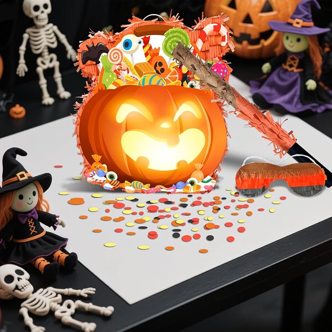 4 Pcs Fall Pumpkin Pinata Set, 14.5" x 14.5" Perfect for Thanksgiving Day or Halloween Party Decorations Activity Supplies with Stick for Autumn Fall Festival Celebrations