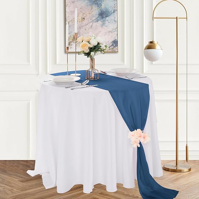 12 Pack Chiffon Table Runner 14x108 Inch Long 9ft Sheer Table Runners for Party Romantic Wedding Bridal Shower Fall Decorations-Dusty Blue