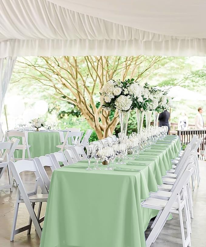 fani 10 Pack 60 x 102 Inch Tablecloth, Sage Green Tablecloth for 6 Feet Rectangle Tables, Stain and Wrinkle Resistant Washable Fabric Table Cloth for Wedding Party Dining Table Buffet Parties Camping