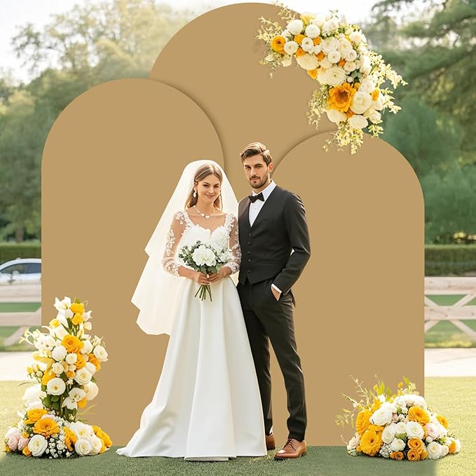 Brown Wedding Arch Cover Set of 3 Arch Cover Fabric 4ft 5ft 6ft Spandex Chiara Backdrop Cover for Arch Stand Tan Arched Backdrop Cover for Birthday Baby Shower Party Arch Stand Cover