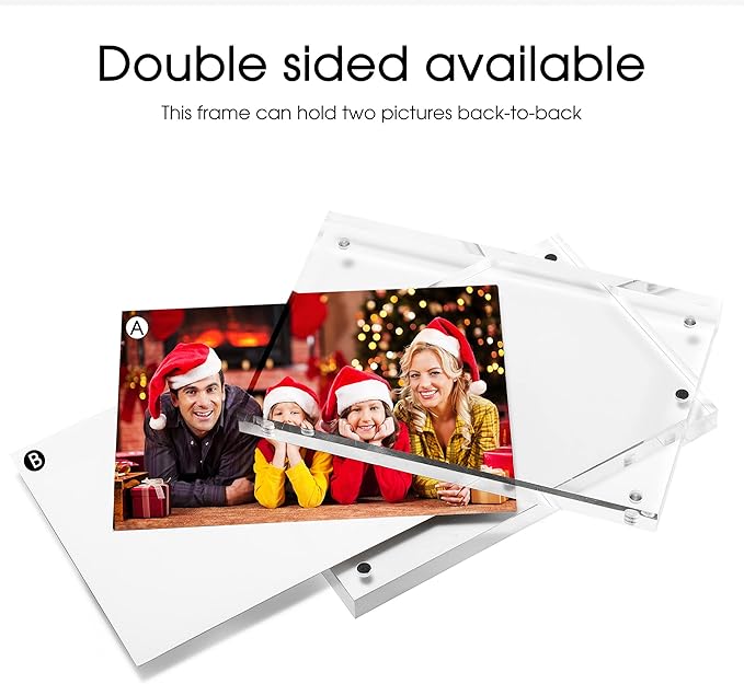 TWING 4x6 Acrylic Picture Frames,24MM Thick Double Sided Magnetic Clear Photo Frame, HD Frameless Magnetic Photo Frame Display for Desktop Gift Ideal, Cleaning Cloth Included