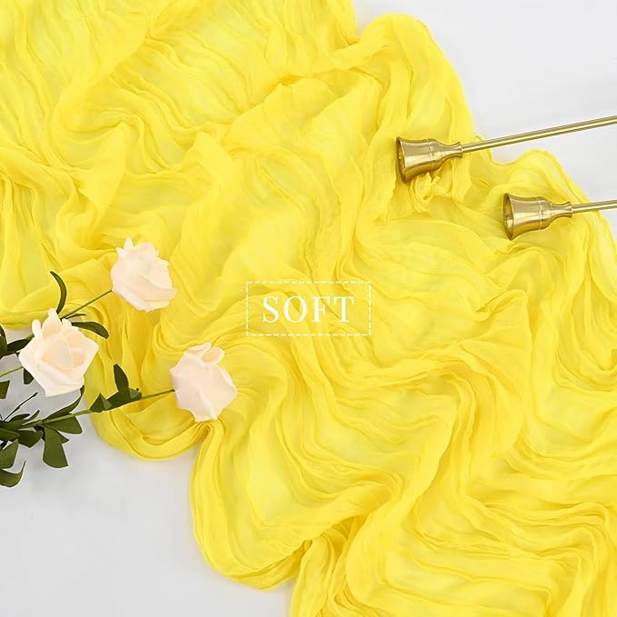 Yellow 12 Pieces Cheesecloth Table Runner 10FT Runner for Table Gauze Fabric Boho Table Runner Decoration Rustic Sheer Runner for Wedding Shower Birthday Party Table Arbor Decor (35 x 120 Inches Long)