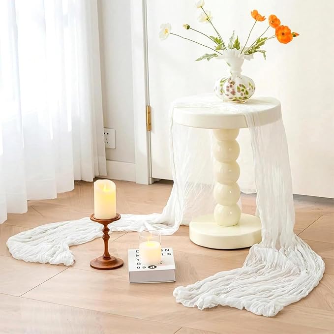Cheesecloth Table Runner 21x120 Inch White Gauze Table Runners Reusable Polyester 10ft Boho Rustic Cheese Cloth Table Runner for Wedding Party Baby Shower Birthday