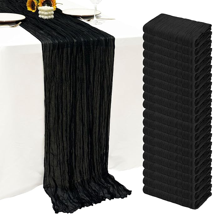 20Pack Black Cheesecloth Table Runner 10Ft Gauze Table Runner Black Cheese Cloth Table Runners Long Sheer Fabric Tablerunners for Wedding Party Bridal Shower Thanksgiving Christmas