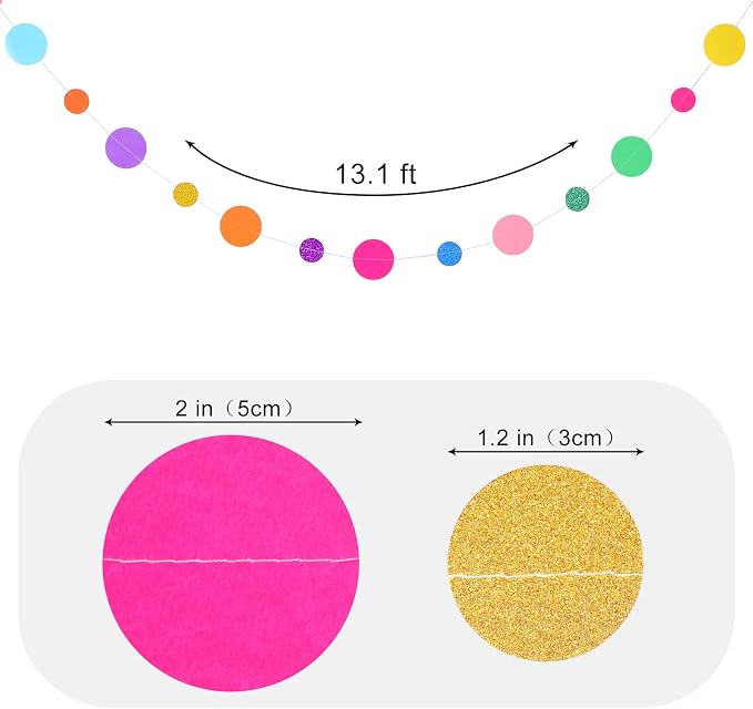 Outus 20 Pieces Colorful Circle Garland Banner Hanging Paper Dot Decorations for Classroom, Birthday Party, Baby Shower, Wedding Backdrop & Photo Booth Graduation Decor (Rainbow)