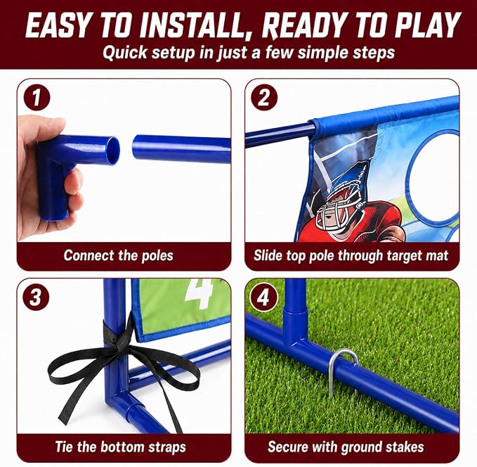 Punieayi Football Toss Game with 4 Inflatable Balls, Football Throwing Target Games for Boys 8-12, Sports and Outdoors Toys for Kids Ages 3+