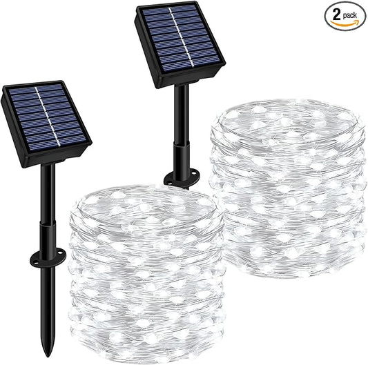 Solar String Lights Outdoor Waterproof 2 Pack Total 66ft 200LED 8 Modes Twinkle Lights Solar Fairy Lights for Patio, Garden Yard Party Wedding Tree Christmas Halloween Decoration, White