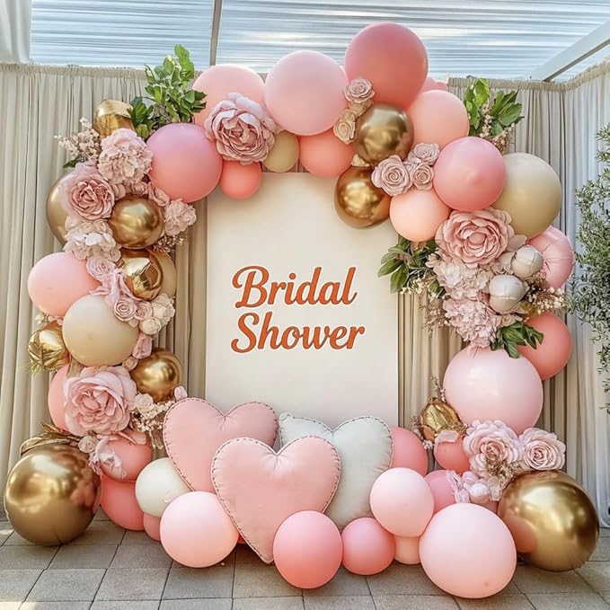 Pink White Gold Balloon Garland Double Stuffed Light Baby Pink Balloons Sand White Gold Balloon Arch Kit for Valentine Mother's Day Girl's Birthday Baby Shower Wedding Party Decorations