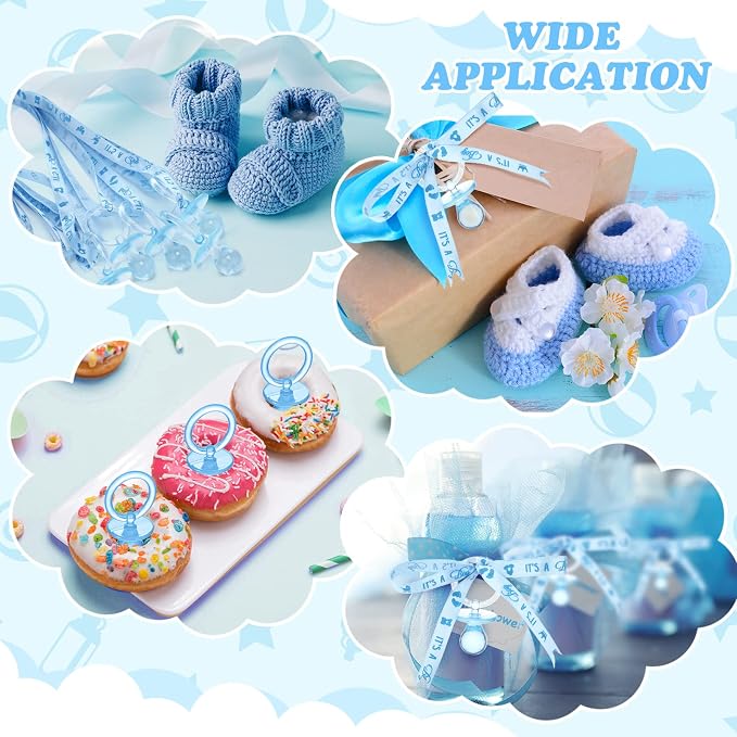 Coume 60 Pieces Baby Shower Pacifiers Necklace Acrylic Pacifiers Necklace Charm Party Favors for Girls Boys Baby Shower Party Decorations Table Scatter(Boy Style,Blue)