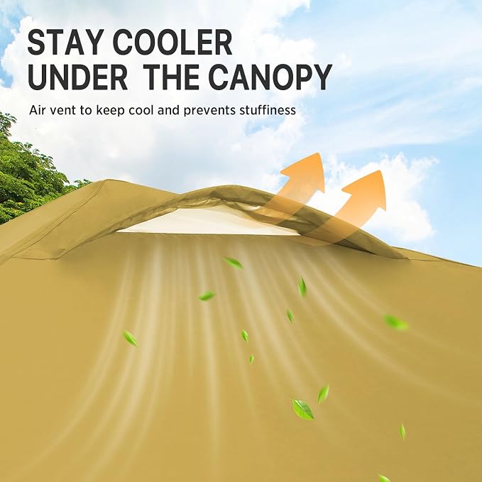 EAGLE PEAK Pop Up Canopy Tent with Wheeled Carry Bag, 8 Stakes, 4 Ropes, Easy Set Up Tent Canopy, 8x8 ft, Beige