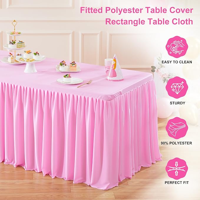 Wish Care 6 Pack Pink Rectangle Table Clothes for 6 Foot Tables, Polyester Fitted Tablecloths 6ft Stretch Table Cover for Wedding, Birthday, Parties, Trade Show, Craft Show