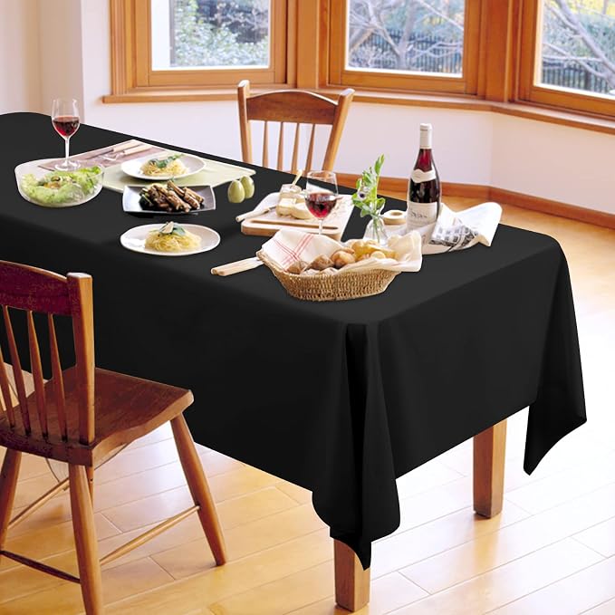 12 Pack Tablecloth 60 x 126 Inch - Black Polyester Table Cloth for 8 Foot Rectangle Tables, Premium Stain and Wrinkle Resistant Washable Fabric Table Cover for Wedding Party Banquet Restaurant