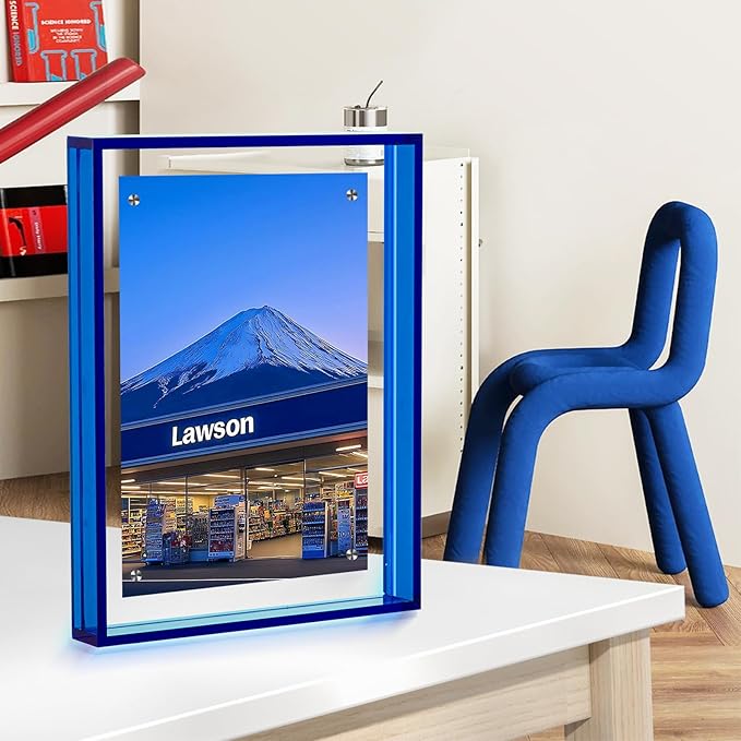 TWING 5x7 Picture Frame, Acrylic Photo Frame Self Standing Magnetic Color Floating Picture Frame Use as 5x7, 5x5, 4x6 - Horizontal and Vertical Formats for Wall and Tabletop Display, Blue, 1 Pack