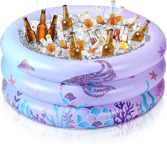 Fourluoo Inflatable Mermaid Party Decoration Inflatable Mermaid Tail Cooler Summer Blow up Beach Pool Drink Holder Ice Tray Food Drink Containers for Indoor Outdoor Picnic Birthday Party Supplies