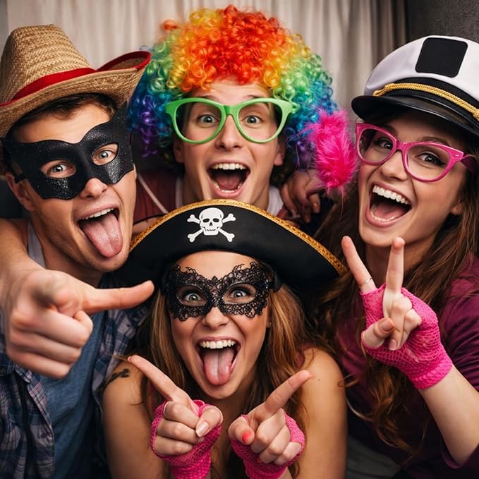 Landhoow 33 Pcs Funny Photo Booth Party Assorted Photo Booth Kit Props Costume Accessories Set, Captain Hat Funny Glasses for Wedding Props Birthday Parties Family Photos Booths Carnival Party