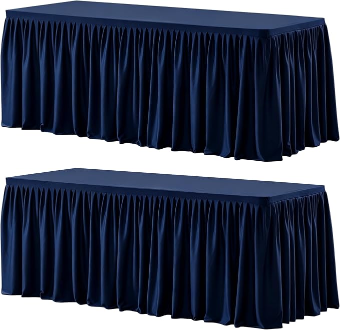Wish Care 2 Pack Navy Blue Rectangle Table Clothes for 4 Foot Tables, Polyester Fitted Tablecloths 4ft Stretch Table Cover for Wedding, Birthday, Parties, Trade Show, Craft Show