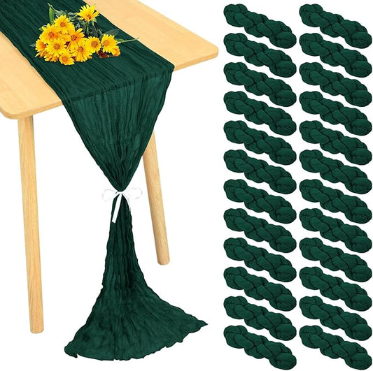 24 Pack Cheesecloth Table Runner 20 x 120 inch Cheese Cloth Table Runner Bulk,Romantic Boho Sheer Gauze Fabric Table Runners for Wedding Reception,Party,Bridal Shower Table Decor(Emerald Green)