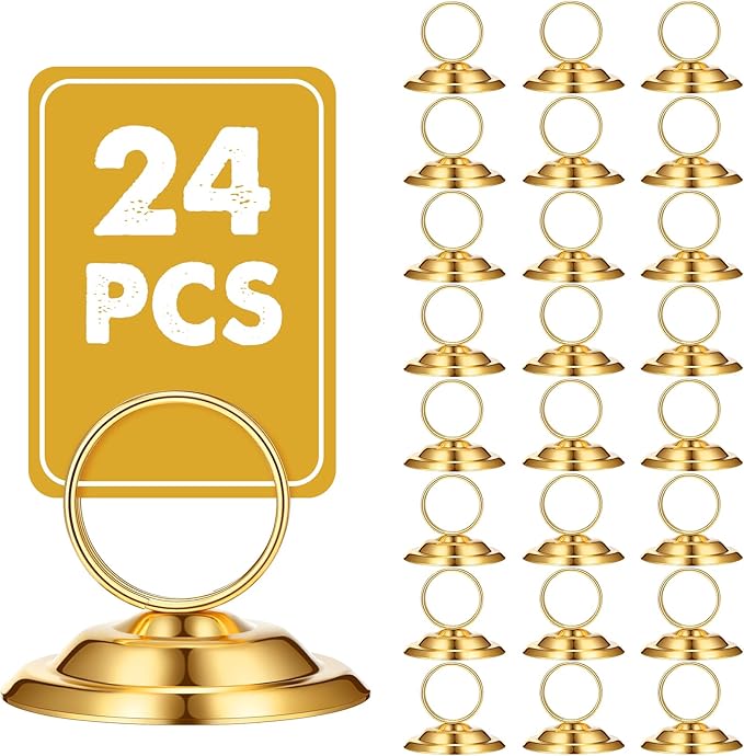 MotiMind 24 Pcs Table Number Holders-Metal Place Card Holders Table Number Stands Tabletop Sign Stands for Photos, Menu, Memo, Notes, Wedding, Restaurant, Banquet, Birthday(Gold)