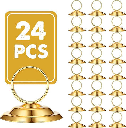 MotiMind 24 Pcs Table Number Holders-Metal Place Card Holders Table Number Stands Tabletop Sign Stands for Photos, Menu, Memo, Notes, Wedding, Restaurant, Banquet, Birthday(Gold)