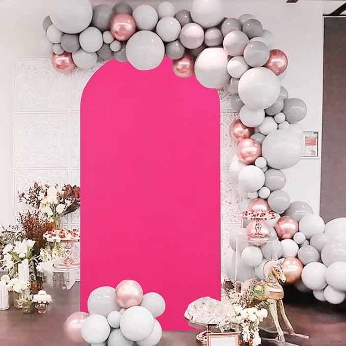 6.6ft Arch Cover Hot Pink Spandex Wedding Arch Backdrop Cover Stretch Round Top Arch Stand Cover Fuchsia Arch Covers Stretchy Backdrop Wedding Arch Wall Cover for Ceremony Reception Party
