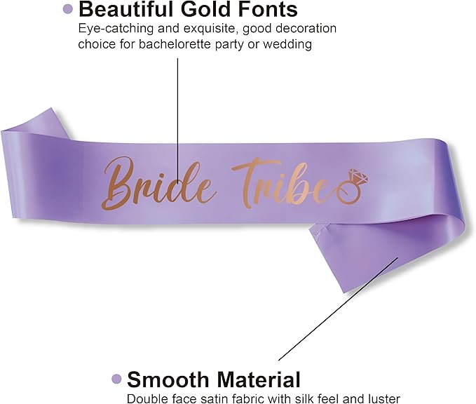 PartyGifts&beyond Bachelorette Party Favors Bride to Be Sash and Veil Set Bachelorette Sashes Bridal Shower Gifts Bride Tribe Sash (Lavender, 11pcs)