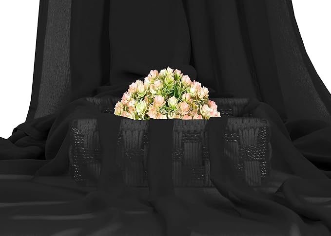 MDS Pack of 20 Yard Chiffon Fabric, Sheer Soft Draping Fabric Bolt for Wedding Party Backdrop Arch Decoration, Apparel Bridal Dress Sewing DIY Crafts Solid Gauze Fabrics 44” Wide - Black