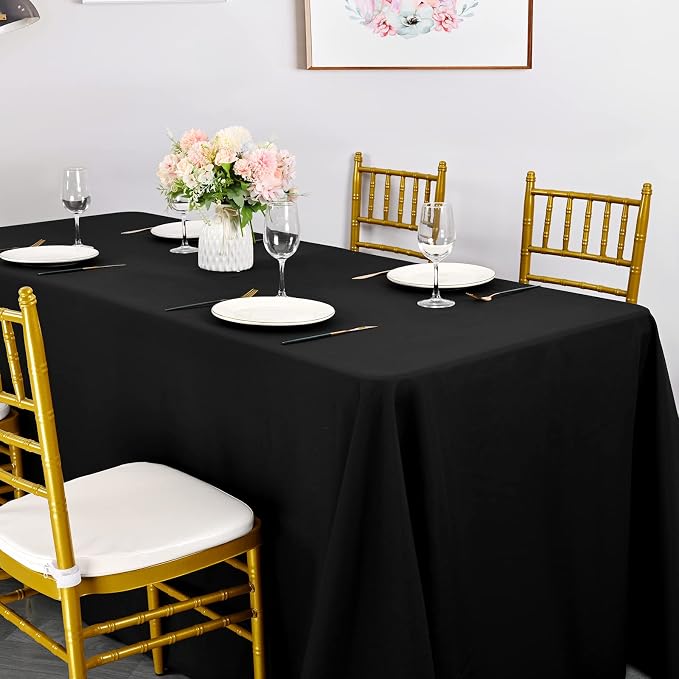 6 Pack Tablecloth 90 x 156 inch Polyester Table Cloth for 8 Foot Rectangle Tables,Stain and Wrinkle Resistant Washable Fabric Table Covers Polyester Black Table Clothes for Wedding,Party,Banquet