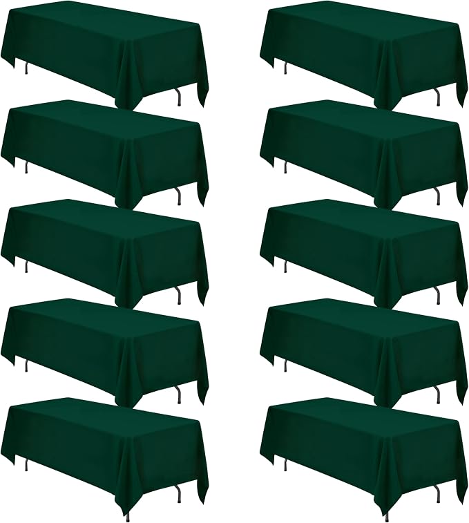 BRILLMAX 10 Pack Hunter Green Tablecloths 70 x 120 Inch for 6ft & 8ft Rectangle Tables - 150 GSM Polyester Fabric, Universal Fit, Water, Stain & Wrinkle Resistant Cloth Cover for Wedding Banquet