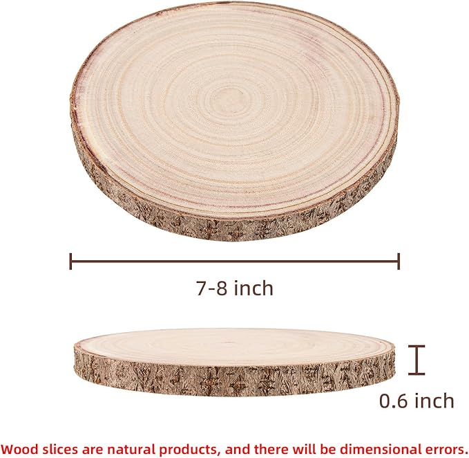 Maputune 8 Pcs 7-8 in Large Unfinished Wood Slices for Centerpieces, Natural Rustic Wooden Plate for DIY Craft, Round Wood Chips for Signage Painting Wedding Party Christmas Decor