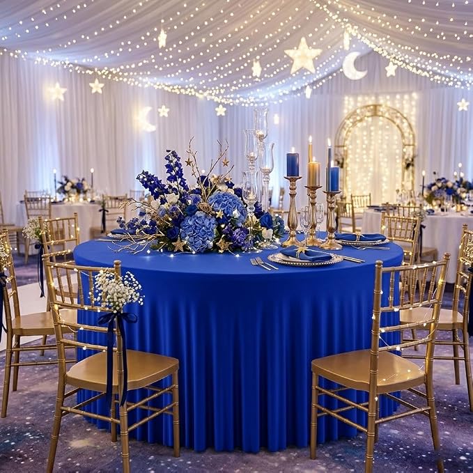 2 Pack Royal Blue 72 inch Round Spandex Tablecloth, Washable Stretchy Fitted 6FT Round Tables,Elastic Edge with Skirt, Wrinkle-Free Table Cloths for Wedding Banquet Party Birthday Buffet