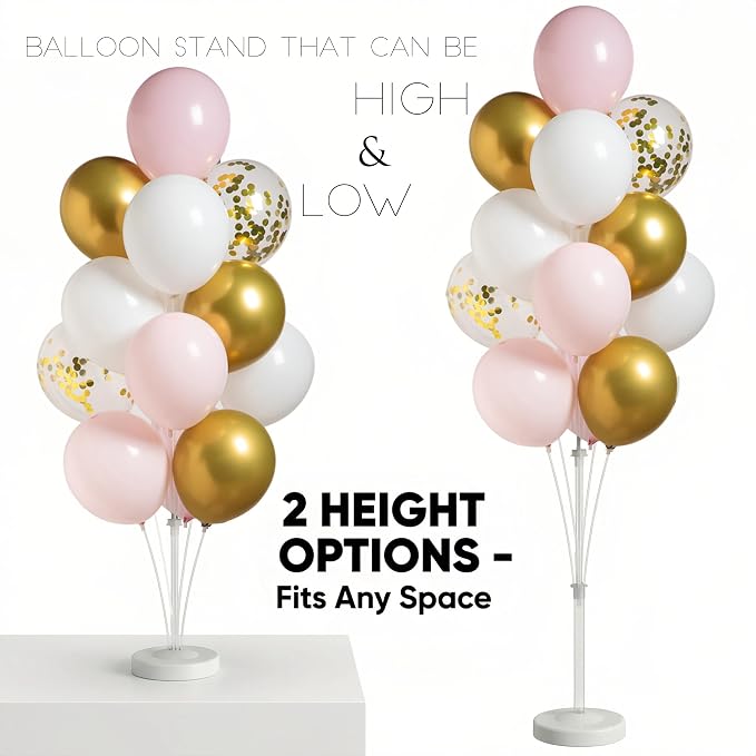 Balloon Column Stand Kit with Metallic Pearl Light Pink&Gold Balloons,Balloon Column Kit for Floor&Table Backdrop Decoration for Confession Proposal,Party Wedding Baby/Bridal Shower Birthday