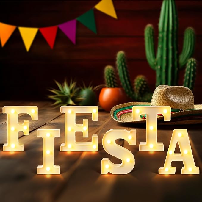 Honoson 6 Pcs Fiesta Mexican Party Decoration Fiesta LED Lights up Sign Cinco De Mayo Home Table Decoration for Mexican Themed Birthday Taco Party Supplies