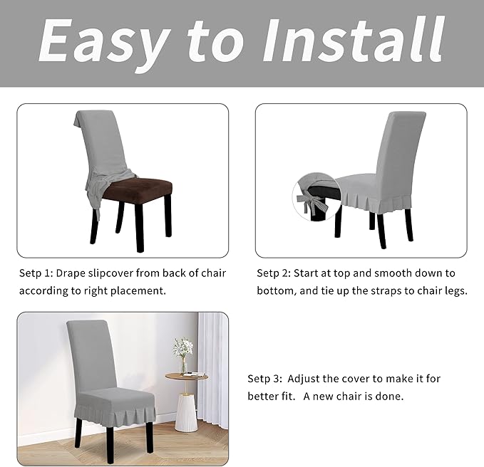 Easy-Going Dining Chair Covers Stretch Parsons Chair Slipcover with Skirt Chair Covers for Dining Room Restaurant Banquet (4 PCS, Light Gray)