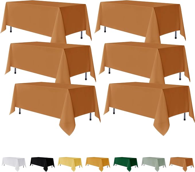 Fitable 6 Pack Bronze Rectangle Table Clothes - 70 x 108 Inch - Wrinkle and Stain Resistant Fabric Tablecloths, Washable Polyester Table Covers for Wedding, Party, Banquet, Formal Events