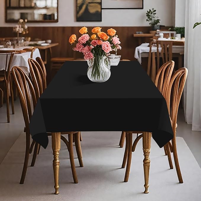 54IN X 320FT Plastic Table Cover Roll with Cutter Box, Cut to Size Plastic Table Cloths for Parties, Birthday, Disposable Tablecloth Roll for All Shape Tables (Black, 54 Inch X 320 Feet)