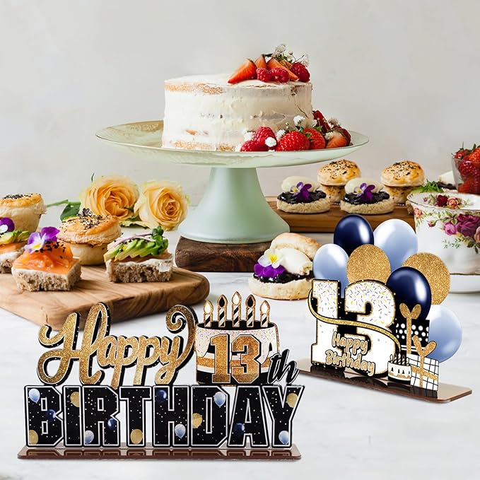 LINGTEER Happy 13th Birthday Gold Acrylic Table Topper Centerpieces Set - Cheers to Thirteen Years Old Birthday 13th Bday Party Gift Decorations.