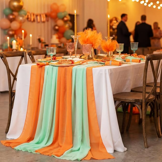 Boao 6 Pcs Cutie Baby Shower Party Decorations Table Runner Cloth 10ft Boho Sheer Rustic Fabric for Wedding Birthday Party Baby Bridal Shower Graduation Dawn Sunset Decor
