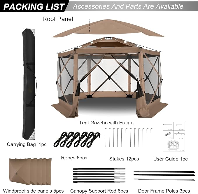 COBIZI 12x12 FT Pop Up Canopy Extendable Tent, Gazebos On Clearance with Removable Roof, Screened in Gazebo with sidewalls, Screen Tents Portable carpas para Patio for Outdoor Camping,Backyard,Khaki