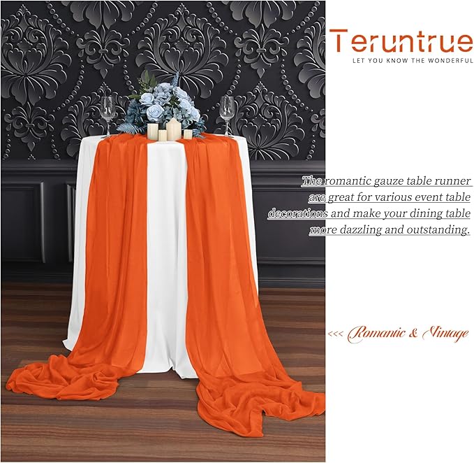 24 Packs Orange Cheesecloth Table Runner,10ft Rustic Gauze Boho Wedding Table Runner Decoration, Wedding Table Decor Sheer Table Runner for Wedding Party Bridal Shower Table