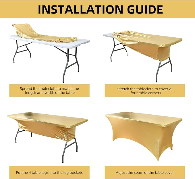 2-Pack 4ft Spandex Table Covers for Rectangular Folding Tables - Wrinkle Resistant Stretch Tight Table Cloths - Ultimate Fitted Table Protector for Parties, Banquet, and Wedding