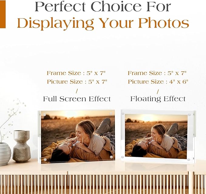 TWING 5x7 Inch Acrylic Picture Frame 5 Pack,12+12MM Thickness Double Sided Acrylic Picture Frames Set with Microfiber Cloth,Clear Horizontal Magnet Photo Frames,Desktop Display Gift Ideal