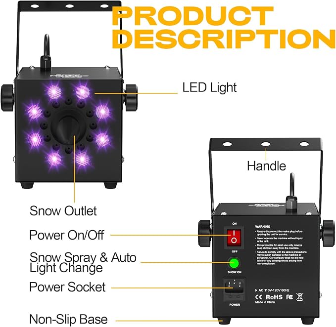 UPGREY 1200W Snow Machine for Outdoors and Indoors, Fake Snow Maker for Party with LED and Remote Controller