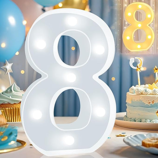 Pooqla LED Light Up Numbers, Warm White and Cool White Decorative Lighted Marquee Numbers for 8th Birthday Party, Gift for Boys Girls, Wedding, Night Light, 8th Birthday Decoration, Number 8
