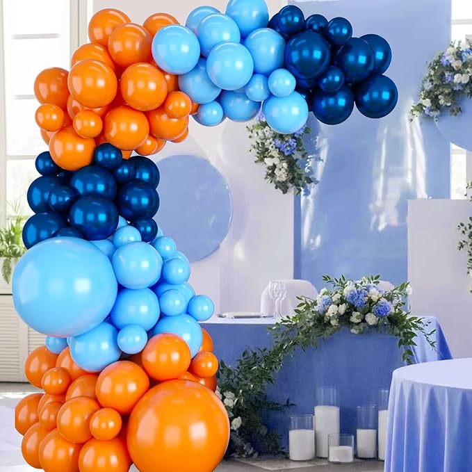 Blue Balloons Garland Arch Kit, Navy Blue and Orange Balloon Arch Kit, Orange Latex Balloons Party Balloon For Birthday Decoration Wedding Baby Shower Engagement DIY Decoration Party Supplie
