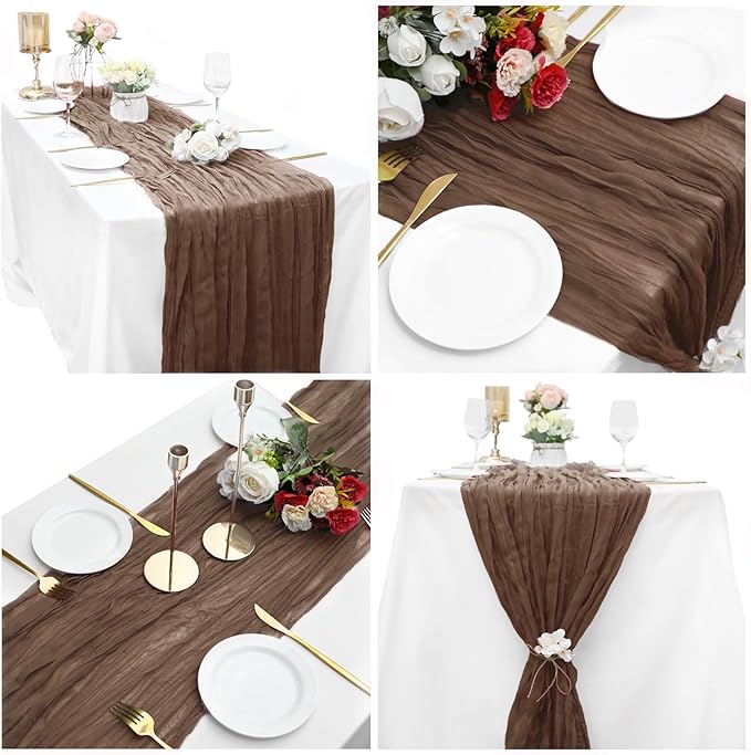 15 Pack Cheesecloth Table Runner 6FT Gauze Cheese Cloth Table Runner 35 x 72 Inch Boho Table Runners Romantic Table Cover for Wedding Birthday Party Engagement Bridal Baby Shower Holiday Décor(Brown)