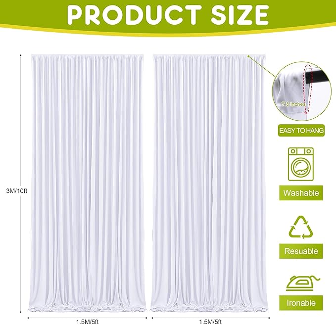 Wokceer White Backdrop Curtain for Parties 10x10FT Photo Backdrop Drapes for Wedding Polyester White Backdrop for Photoshoot Baby Shower Birthday Party Curtains Photography Background 2 Panels 5x10FT